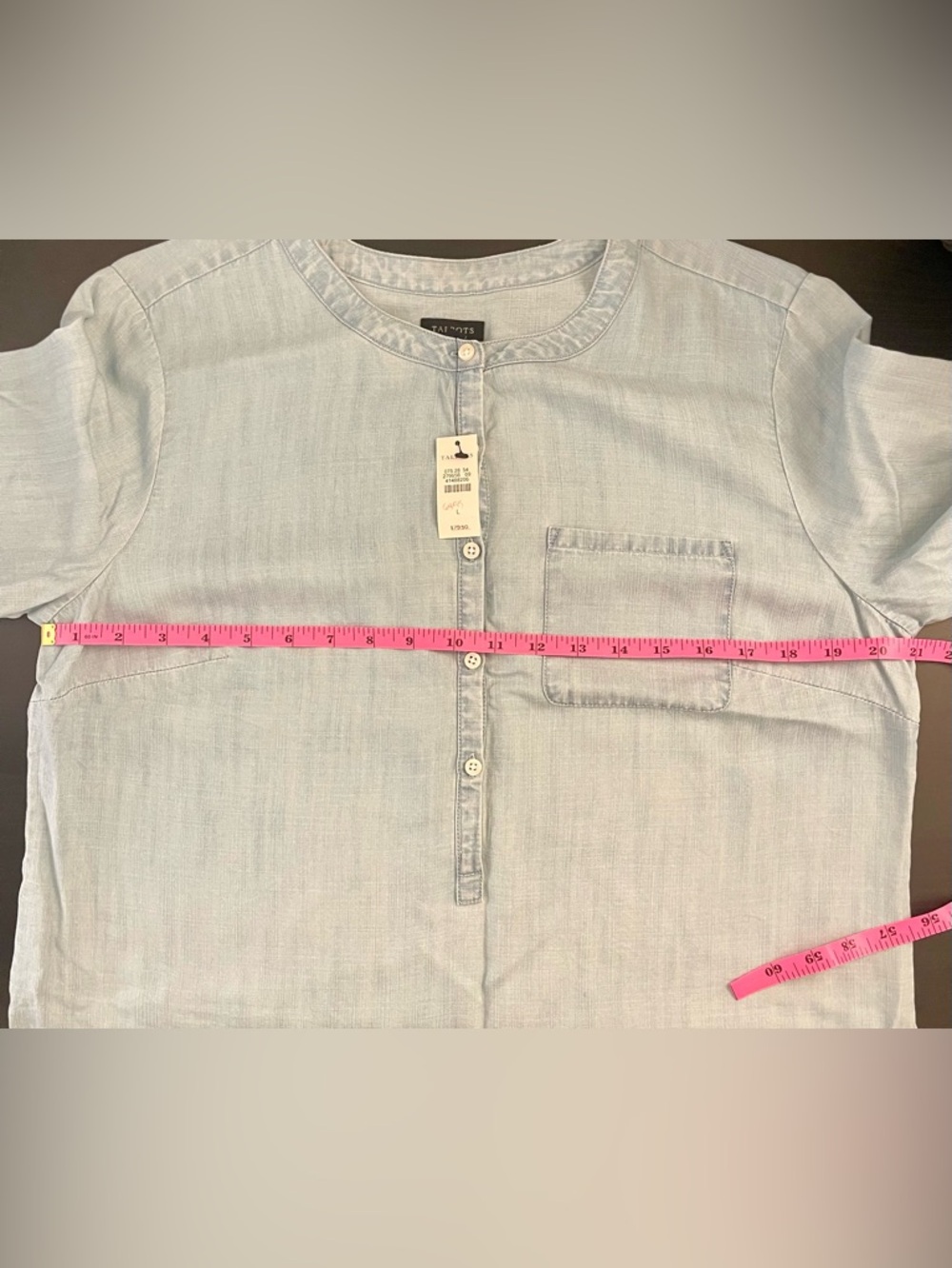 Talbots Women’s Large Chambray Popover Tunic 1/2 Button Coastal NWT - Picture 7 of 7